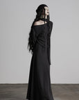 DOINDULGE Off-Shoulder Long Sleeve Dress with Raw Edges and Belt