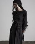 DOINDULGE Off-Shoulder Long Sleeve Dress with Raw Edges and Belt