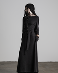 DOINDULGE Off-Shoulder Long Sleeve Dress with Raw Edges and Belt
