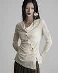 DOINDULGE Textured Knit Asymmetric Buttoned Long Sleeve Top