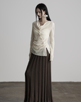 DOINDULGE Textured Knit Asymmetric Buttoned Long Sleeve Top