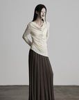 DOINDULGE Textured Knit Asymmetric Buttoned Long Sleeve Top