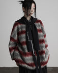 DOINDULGE Striped Fuzzy Knit Sweater Oversized Pullover Red Grey