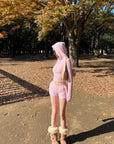 DreamyNerd Cozy Knit Hoodie & Shorts Set in Baby Pink