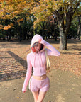 DreamyNerd Cozy Knit Hoodie & Shorts Set in Baby Pink