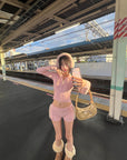 DreamyNerd Cozy Knit Hoodie & Shorts Set in Baby Pink