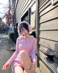 DreamyNerd Cozy Knit Hoodie & Shorts Set in Baby Pink