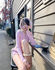 DreamyNerd Cozy Knit Hoodie & Shorts Set in Baby Pink