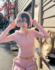 DreamyNerd Cozy Knit Hoodie & Shorts Set in Baby Pink
