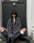 WARDEN EDGE Grey Knit Pullover & Asymmetrical Plaid Skirt Set - PINKPARKS