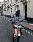 WARDEN EDGE Grey Knit Pullover & Asymmetrical Plaid Skirt Set - PINKPARKS