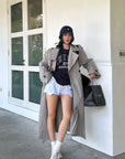 ROVENTE Structured Matte Trench Coat in Mist Grey - PINKPARKS