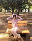 DreamyNerd Cozy Knit Hoodie & Shorts Set in Baby Pink