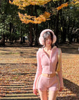 DreamyNerd Cozy Knit Hoodie & Shorts Set in Baby Pink