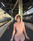 DreamyNerd Cozy Knit Hoodie & Shorts Set in Baby Pink