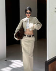 ROVENTE Structured High-Waist Column Maxi Skirt - PINKPARKS