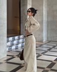 ROVENTE Structured High-Waist Column Maxi Skirt - PINKPARKS