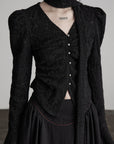DOINDULGE Textured Knit Sculpted Top with Rosette Buttons