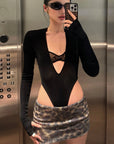 ROVENTE Deep V Cutout Bodysuit with Lace Bra Detail - PINKPARKS