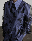 DOINDULGE Sheer Organza Butterfly Overlay Plaid Shirt