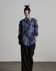 DOINDULGE Sheer Organza Butterfly Overlay Plaid Shirt