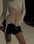 WARDEN EDGE Long-Sleeve T-Shirt Tied-Waist Corset Set - PINKPARKS