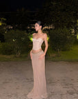ROVENTE Sheer Ruched Mesh Maxi Skirt - PINKPARKS