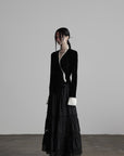 DOINDULGE Split Cuff Wrap Blouse with Contrast Trim