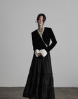 DOINDULGE Split Cuff Wrap Blouse with Contrast Trim