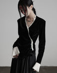 DOINDULGE Split Cuff Wrap Blouse with Contrast Trim