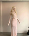 Rase le sol Pink Long-Sleeve Top & Mermaid Skirt Set - PINKPARKS