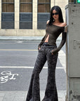 ROVENTE Off-Shoulder Slim-Fit Long Sleeve Top with Front Hem Slit - PINKPARKS