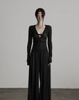 DOINDULGE Ruched Lace Knit Top with Cutout and Thumbhole Sleeves