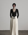 DOINDULGE Wide Leg Trousers with Draped Obi Belt