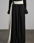 DOINDULGE Wide Leg Trousers with Draped Obi Belt