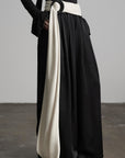 DOINDULGE Wide Leg Trousers with Draped Obi Belt