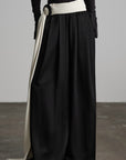 DOINDULGE Wide Leg Trousers with Draped Obi Belt