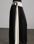 DOINDULGE Wide Leg Trousers with Draped Obi Belt