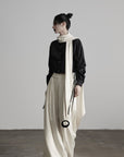 DOINDULGE Wide Leg Trousers with Draped Obi Belt
