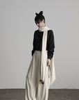 DOINDULGE Wide Leg Trousers with Draped Obi Belt