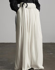DOINDULGE Wide Leg Trousers with Draped Obi Belt