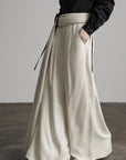DOINDULGE Wide Leg Trousers with Draped Obi Belt