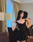 DreamyNerd Velvet Bow Lace Mini Dress