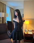 DreamyNerd Velvet Bow Lace Mini Dress