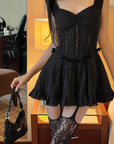DreamyNerd Velvet Bow Lace Mini Dress