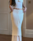 DreamyNerd Lace & Mesh Cami Top & Sheer-Hem Maxi Skirt Set