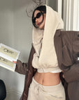 ROVENTE Cropped Hoodie with Zip and Gathered Hem - PINKPARKS