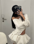 WARDEN EDGE Off-Shoulder Cropped Long Sleeve T-Shirt