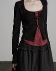 DOINDULGE Cutout Button Knit Top with Lace Inset