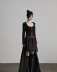 DOINDULGE Cutout Button Knit Top with Lace Inset